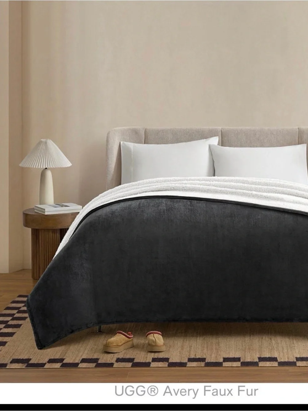 UGG Faux Fur Comforter in Charcoal and White